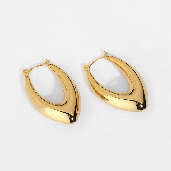 Immagine di Ecologico Semplice & Casual Stile Ins 18K Oro riempito 304 Acciaio Inossidabile Olive orecchino cerchio Per Donne 34mm, 1 Paio