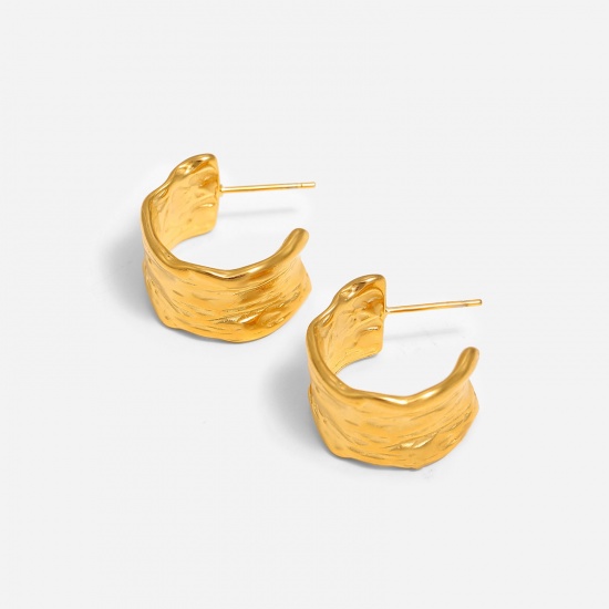 Picture of Eco-friendly Simple & Casual Ins Style 18K Real Gold Plated 304 Stainless Steel C Shape Hoop Earrings For Women Party 20.8mm x 13mm, 1 Pair