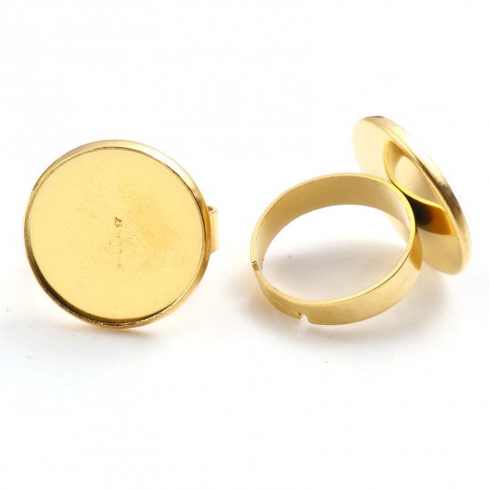 Bild von 304 Edelstahl Offen Verstellbar Ring Vergoldet Rund Cabochon Fassung (Für 18mm) 17.3mm（US Größe:7), 1 Stück