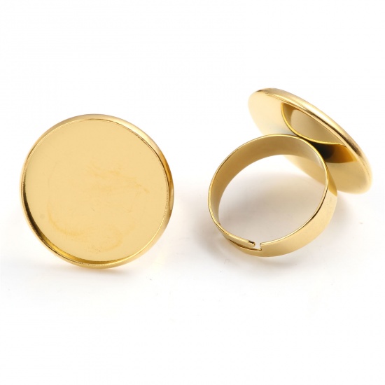 Bild von 304 Edelstahl Offen Verstellbar Ring Vergoldet Rund Cabochon Fassung (Für 20mm) 17.3mm（US Größe:7), 1 Stück