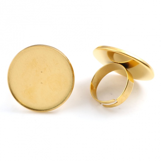 Bild von 304 Edelstahl Offen Verstellbar Ring Vergoldet Rund Cabochon Fassung (Für 25mm) 17.3mm（US Größe:7), 1 Stück