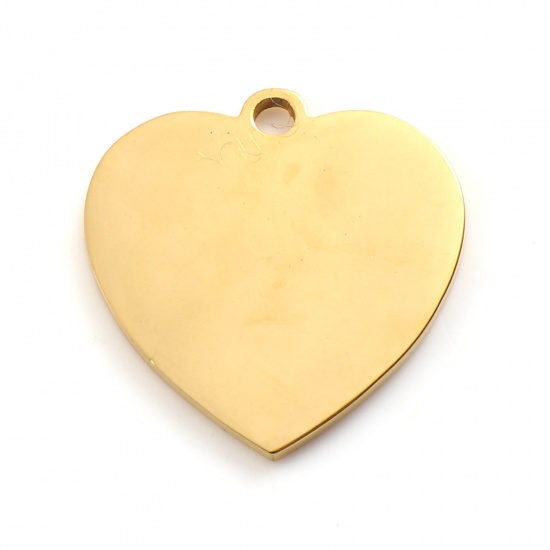 Picture of Stainless Steel Valentine's Day Charms Heart Gold Plated Blank Stamping Tags 21mm x 20mm, 1 Piece