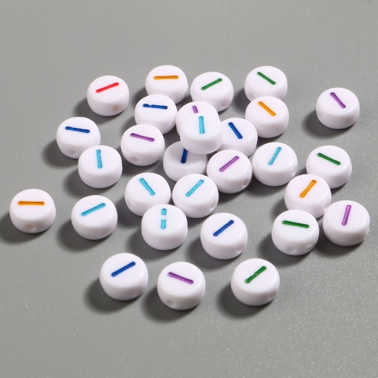 Picture of Acrylic Beads Flat Round At Random Color Initial Alphabet/ Capital Letter Pattern Message " I " About 7mm Dia., Hole: Approx 1.4mm, 500 PCs