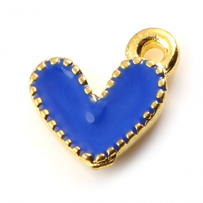 Picture of Zinc Based Alloy Valentine's Day Charms Heart Gold Plated Dark Blue Enamel 10mm x 9mm, 20 PCs