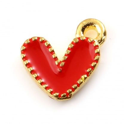Picture of Zinc Based Alloy Valentine's Day Charms Heart Gold Plated Red Enamel 10mm x 9mm, 20 PCs