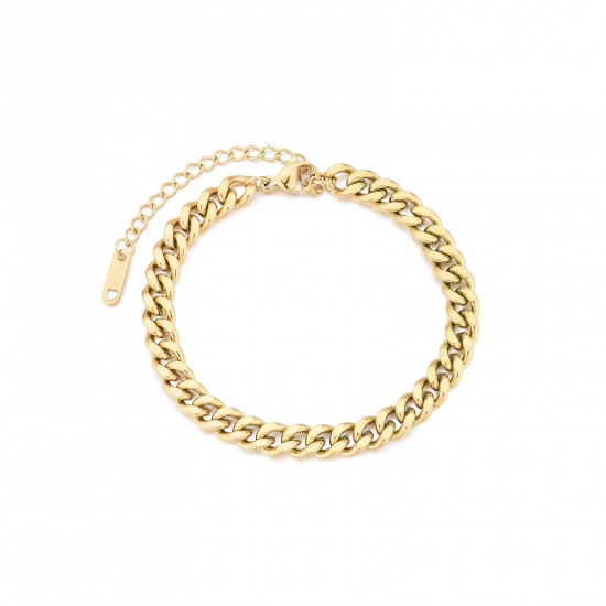 Imagen de Respetuoso del Medio Ambiente Sencillo & Casual Elegante 18K Oro lleno 304 Acero Inoxidable Cadena de Eslabones Cubanos Pulseras Unisexo Fiesta 15cm longitud, 1 Unidad