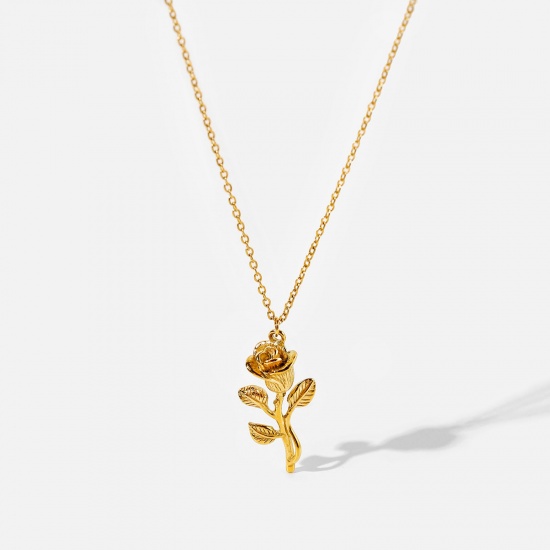 Bild von Edelstahl Valentinstag Halskette 18K Vergoldet Rose 41cm lange, 1 Strang