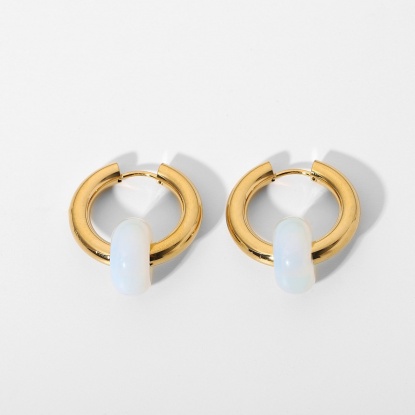Picture of Stainless Steel Hoop Earrings 18K Real Gold Plated White Round 24mm x 14mm, 1 Pair