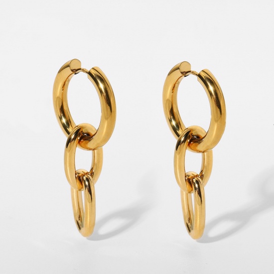 Picture of Eco-friendly Simple & Casual Exquisite 18K Real Gold Plated 304 Stainless Steel Tassel Circle Hoop Earrings For Women Party 48mm x 24mm, 1 Pair