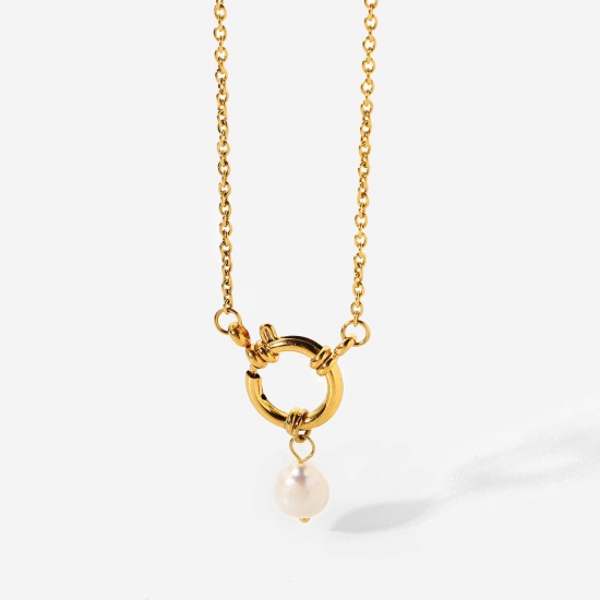 Immagine di Acciaio Inossidabile & Perla Collana 18K Oro riempito Anello 42cm Lunghezza, 1 Pz