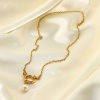 Immagine di Acciaio Inossidabile & Perla Collana 18K Oro riempito Anello 42cm Lunghezza, 1 Pz