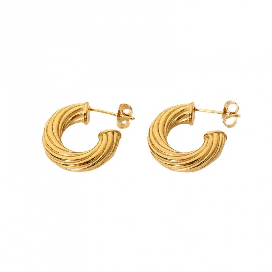 Picture of Stainless Steel Hoop Earrings 18K Real Gold Plated C Shape 20mm Dia., 1 Pair