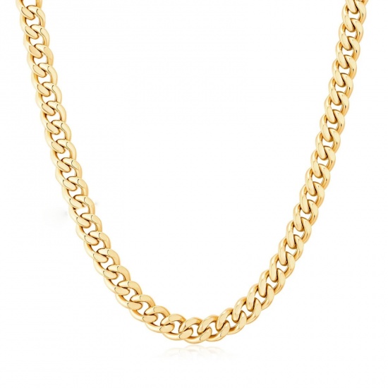 Picture of Eco-friendly Punk Simple 18K Real Gold Plated 304 Stainless Steel Cuban Link Chain Necklace Unisex 45cm(17 6/8") long, 1 Piece