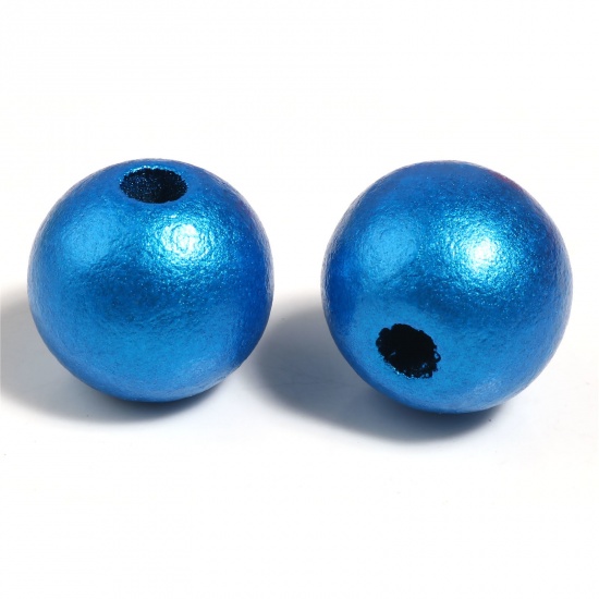 Bild von Schima Holz Zwischenperlen Spacer Perlen Rund Blau Spritzlackierung ca. 10mm D., Loch: ca. 2.8mm, 100 Stück