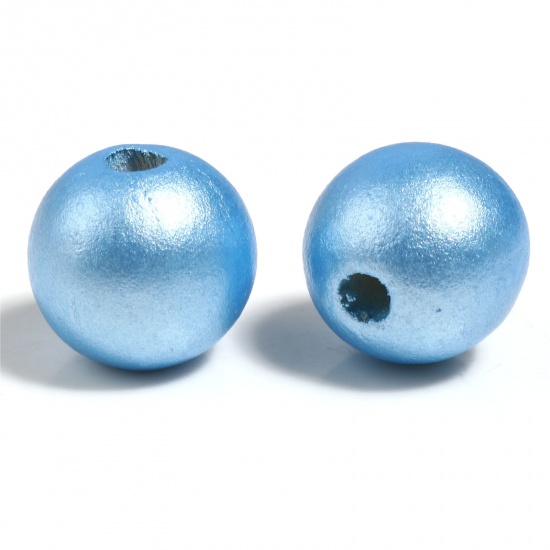 Bild von Schima Holz Zwischenperlen Spacer Perlen Rund Hellblau Spritzlackierung ca. 10mm D., Loch: ca. 2.8mm, 100 Stück