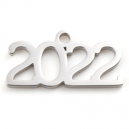 ステンレス鋼 年 チャーム 数 シルバートーン 文字" 2022 " 20mm x 10mm、 2 個 の画像