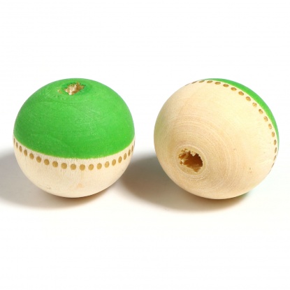 ウッド ビーズ 2色 円形 緑 約 19mm直径、 穴：約 4.7mm、 20 個 の画像