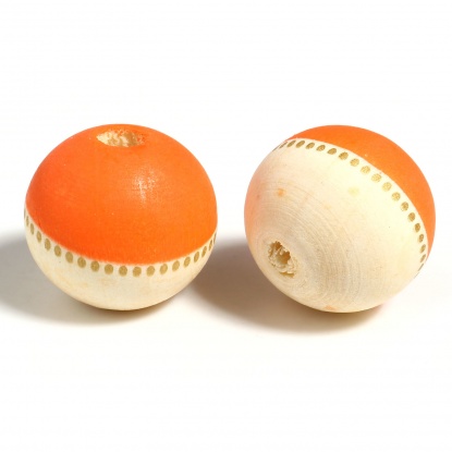 ウッド ビーズ 2色 円形 オレンジ色 約 19mm直径、 穴：約 4.7mm、 20 個 の画像