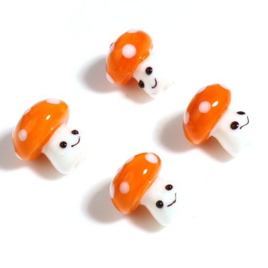 Bild von Muranoglas Perlen Pilz Weiß & Orange ca 16mm x 15mm, Loch:ca. 2.4mm, 2 Stück