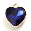 Picture of Zinc Based Alloy & Glass Valentine's Day Charms Heart Gold Plated Royal Blue 18.5mm x 16mm, 5 PCs