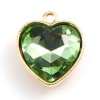 Picture of Zinc Based Alloy & Glass Valentine's Day Charms Heart Gold Plated Green 18.5mm x 16mm, 5 PCs