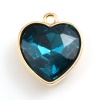 Picture of Zinc Based Alloy & Glass Valentine's Day Charms Heart Gold Plated Peacock Blue 18.5mm x 16mm, 5 PCs
