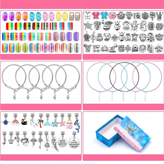 Picture of DIY Charm Bracelet Jewelry Making Kit For Teen Girls Handmade Craft Materials Accessories Multicolor 7.5cm x 6cm, 1 Set