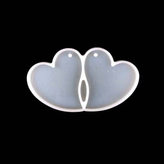 Picture of Silicone Resin Mold For Jewelry Making Pendant Earrings Keychain Heart White 7.3cm x 4.2cm, 1 Piece