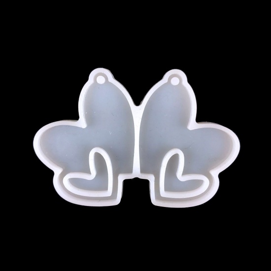 Picture of Silicone Resin Mold For Jewelry Making Pendant Earrings Keychain Heart White 7.3cm x 4.6cm, 1 Piece