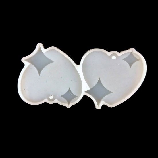 Picture of Silicone Resin Mold For Jewelry Making Pendant Earrings Keychain Heart Rhombus White 8.4cm x 4.2cm, 1 Piece