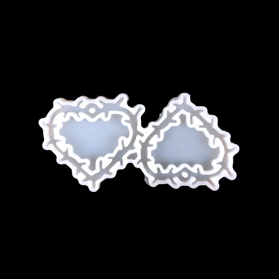 Picture of Silicone Resin Mold For Jewelry Making Pendant Earrings Keychain Heart White 8cm x 4cm, 1 Piece