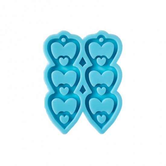 Picture of Silicone Resin Mold For Jewelry Making Pendant Earrings Keychain Heart Blue 7cm x 5.4cm, 1 Piece
