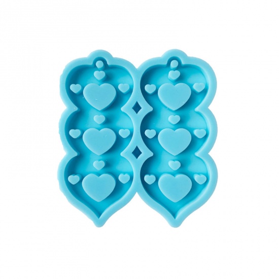 Picture of Silicone Resin Mold For Jewelry Making Pendant Earrings Keychain Heart Blue 7cm x 6.5cm, 1 Piece