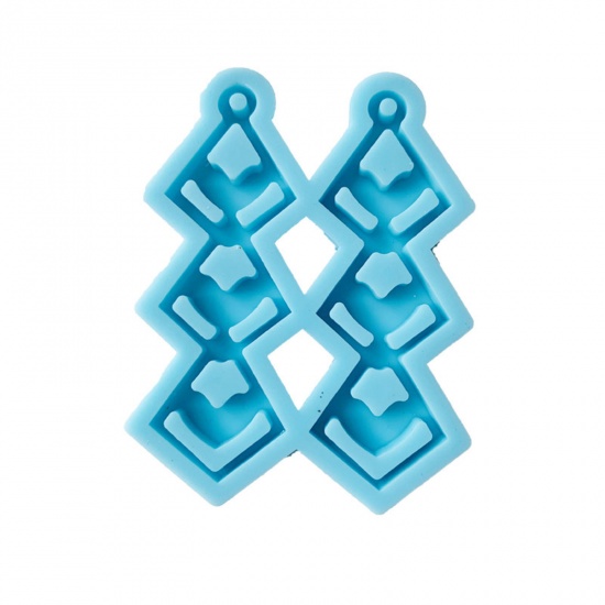 Picture of Silicone Resin Mold For Jewelry Making Pendant Earrings Keychain Rhombus Blue 7.8cm x 7cm, 1 Piece