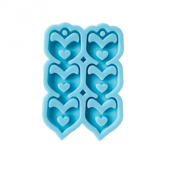 Picture of Silicone Resin Mold For Jewelry Making Pendant Earrings Keychain Heart Blue 7cm x 4.9cm, 1 Piece