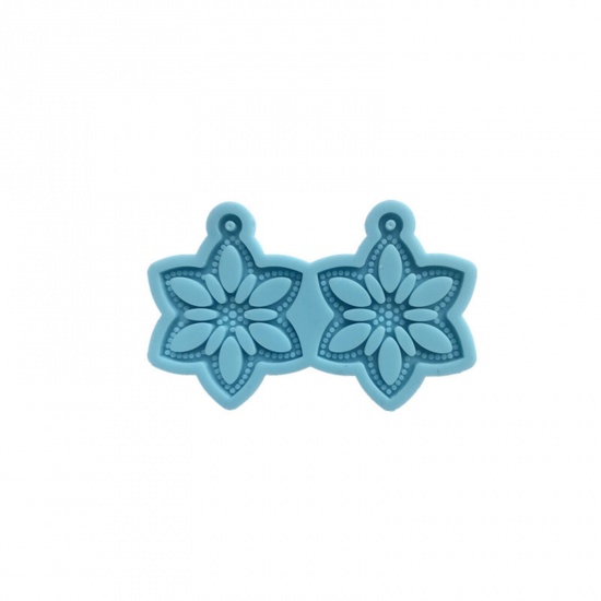 Picture of Silicone Resin Mold For Jewelry Making Pendant Earrings  Flower Blue 7cm x 4.5cm, 5 PCs