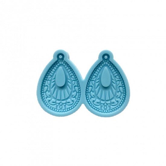 Picture of Silicone Resin Mold For Jewelry Making Pendant Earrings  Drop Carved Pattern Blue 6.5cm x 4.5cm, 5 PCs