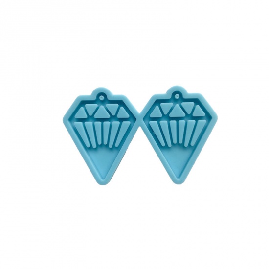 Picture of Silicone Resin Mold For Jewelry Making Pendant Earrings  Diamond Shape Blue 7.3cm x 4.8cm, 5 PCs