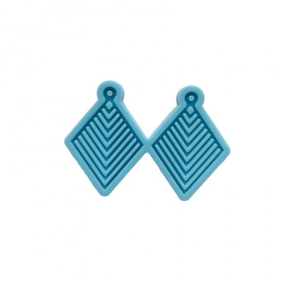 Picture of Silicone Resin Mold For Jewelry Making Pendant Earrings  Rhombus Stripe Blue 6.6cm x 4.6cm, 5 PCs