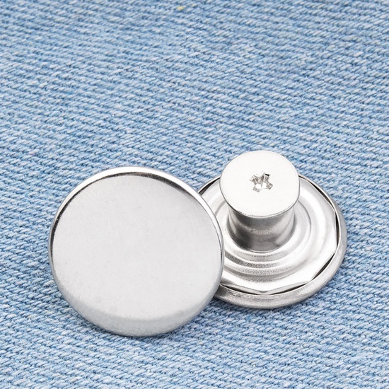 Picture of Zinc Based Alloy Metal Detachable Instant Snap Tack Fastener Adjustable Detachable Retractable Jeans Buttons Pant Waistband Extender Round Silver Tone 17mm Dia., 2 PCs