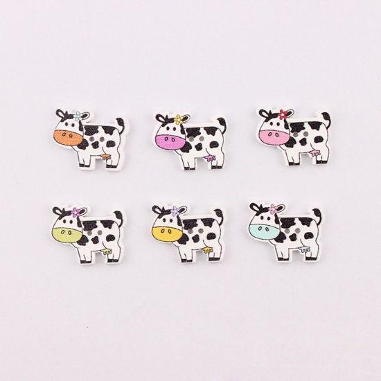 Picture of Wood Sewing Buttons Scrapbooking 2 Holes Milk Cow Animal Multicolor 27mm x 22mm, 1 Packet ( 50 PCs/Packet)