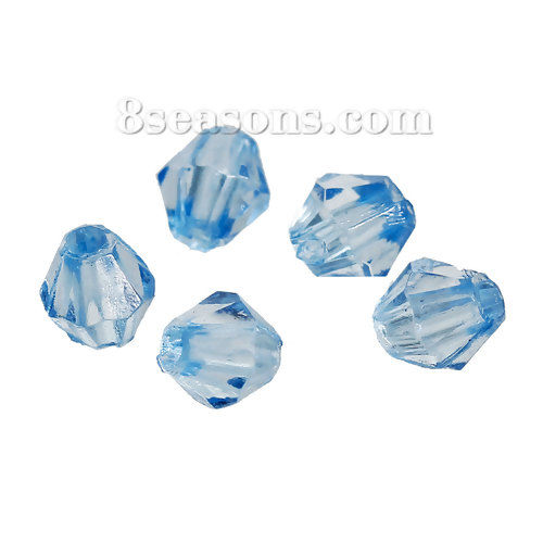 Picture of Transparent Acrylic Beads Bicone Light Blue Faceted Imitation Crystal About 4mm x 4mm, Hole: Approx 1.4mm, 2000 PCs