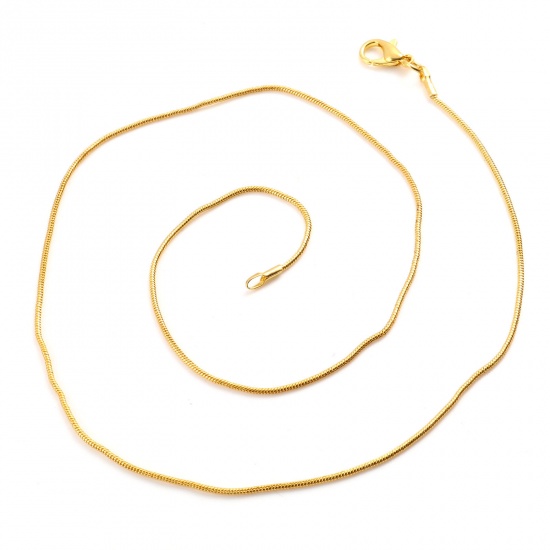 Bild von Schlangenkette aus eisenbasierter Legierung, vergoldet, 46 cm (18 1/8") lang, Kettengröße: 1,2 mm, 2 Pakete (10 Stück/Paket)