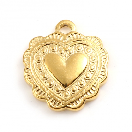 Immagine di Acciaio Inossidabile San Valentino Charms Cuore Oro Placcato 16mm x 14mm, 1 Pz