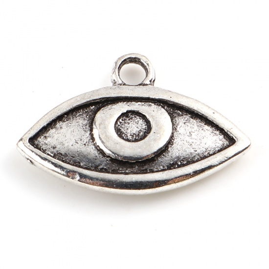 Picture of Zinc Based Alloy Medical & Anatomy Jewerly Charms Eye Antique Silver Color 19mm x 13mm, 10 PCs