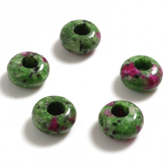 天然石 （ 天然 ） 大穴ビーズ 紫+緑 円形 染め 10mm 直径、 穴：約 4.1mm、 2 個 の画像