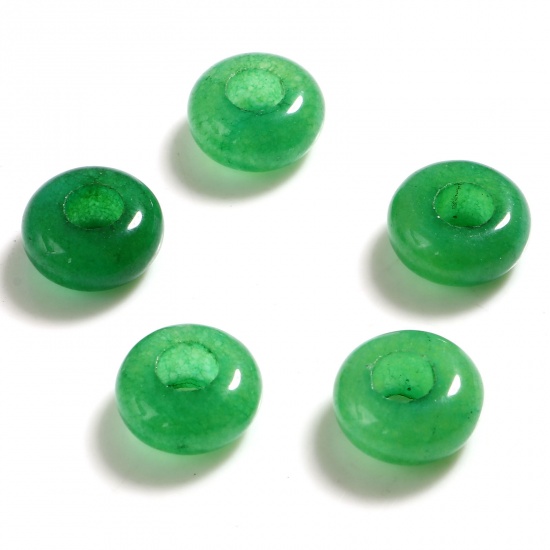 マレーシアジェイド （ 天然 ） 大穴ビーズ 緑 円形 染め 10mm 直径、 穴：約 4.1mm、 2 個 の画像