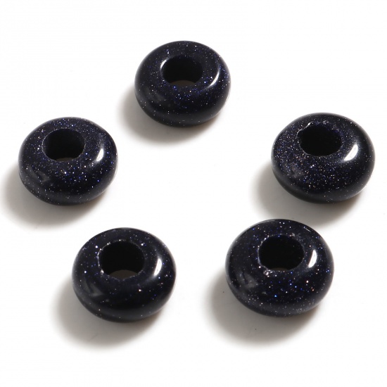 青砂石 （ 合成 ） 大穴ビーズ 青黒 円形 10mm 直径、 穴：約 4.1mm、 2 個 の画像