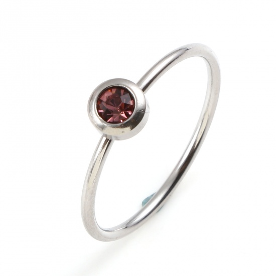 Bild von Edelstahl Monatsstein Uneinstellbar Ring Silberfarbe Ring Juni Amethyst Strass 16.5mm（US Größe:6), 1 Stück