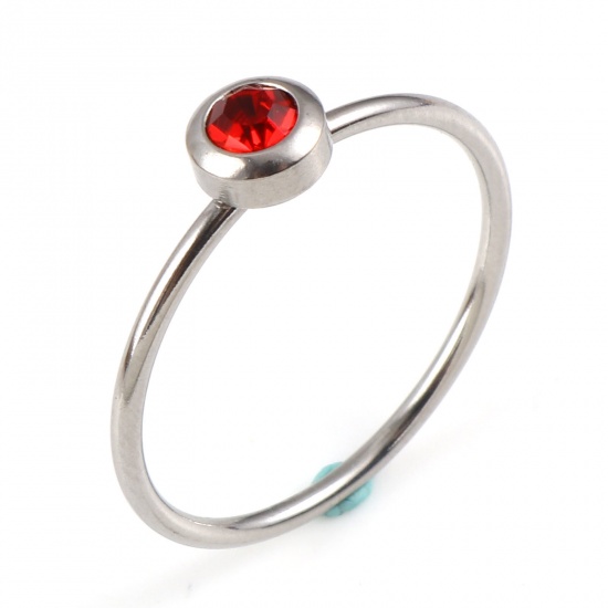Bild von Edelstahl Monatsstein Uneinstellbar Ring Silberfarbe Ring Juli Rot Strass 16.5mm（US Größe:6), 1 Stück